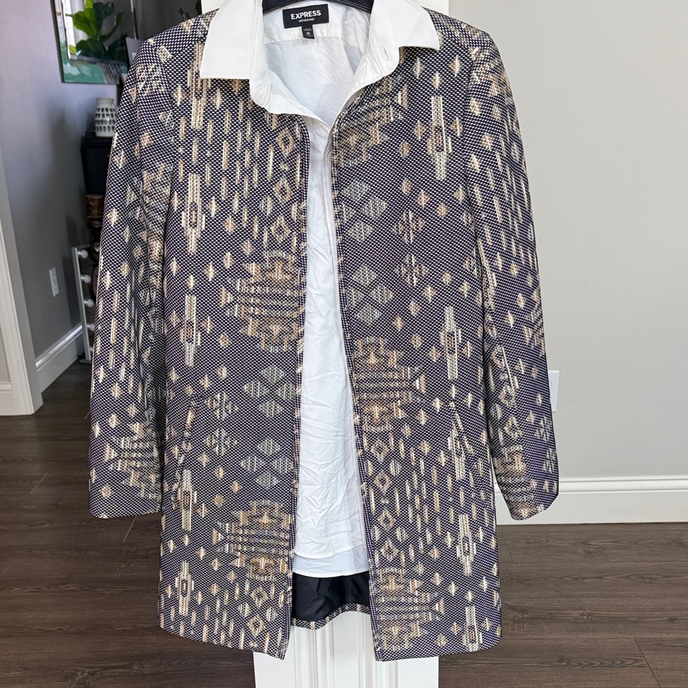H & M textured woven long blazer/ jacket NWOT 4